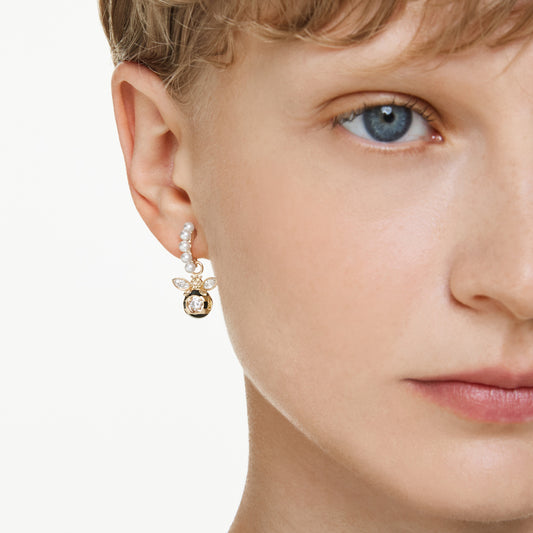 Pendientes Idyllia, Perla de cristal, Tallas mixtas, Abeja, Multicolores, Baño tono oro