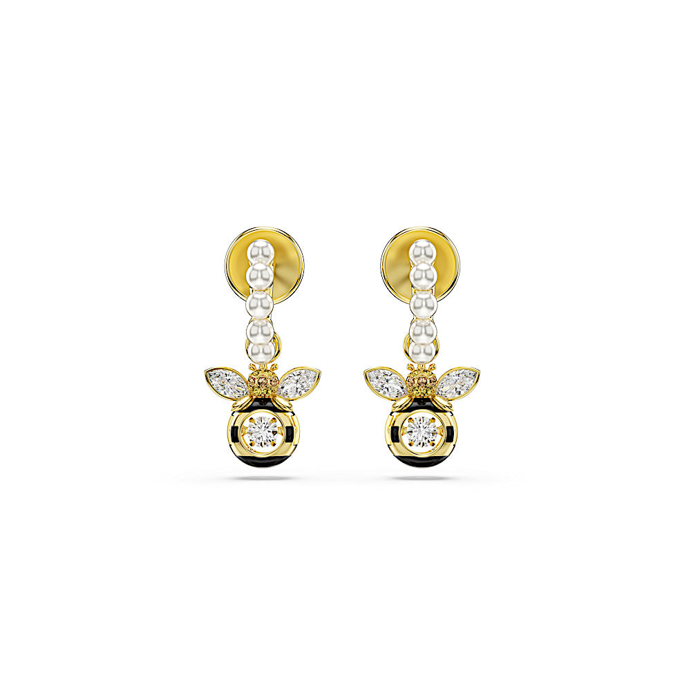 Pendientes Idyllia, Perla de cristal, Tallas mixtas, Abeja, Multicolores, Baño tono oro
