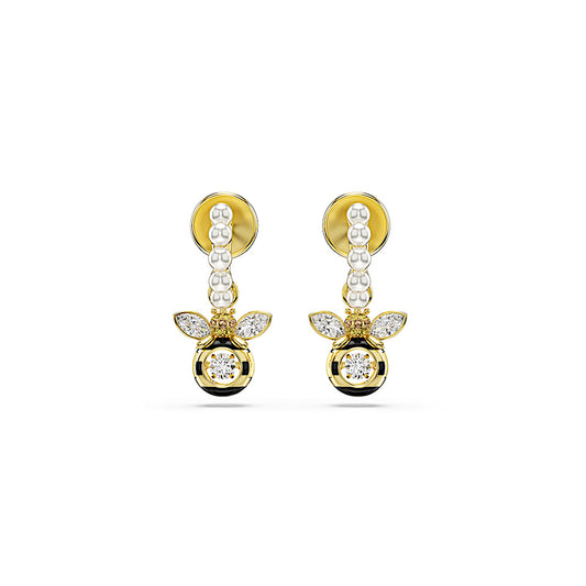 Pendientes Idyllia, Perla de cristal, Tallas mixtas, Abeja, Multicolores, Baño tono oro