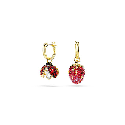 Pendientes Idyllia, Conjunto (3), Mariquita, trébol, fresa, Multicolores, Baño tono oro