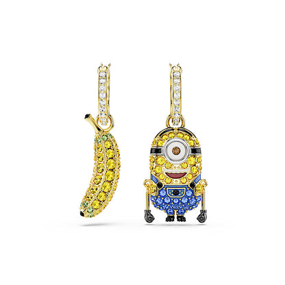 Pendientes de aro Minions Stuart and Banana, Pavé, Mini, Multicolores, Baño tono oro
