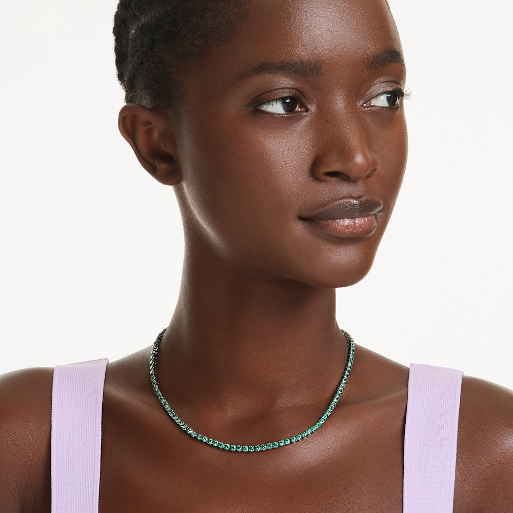 Collar Tennis Matrix, Talla redonda, Verde, Baño de rutenio