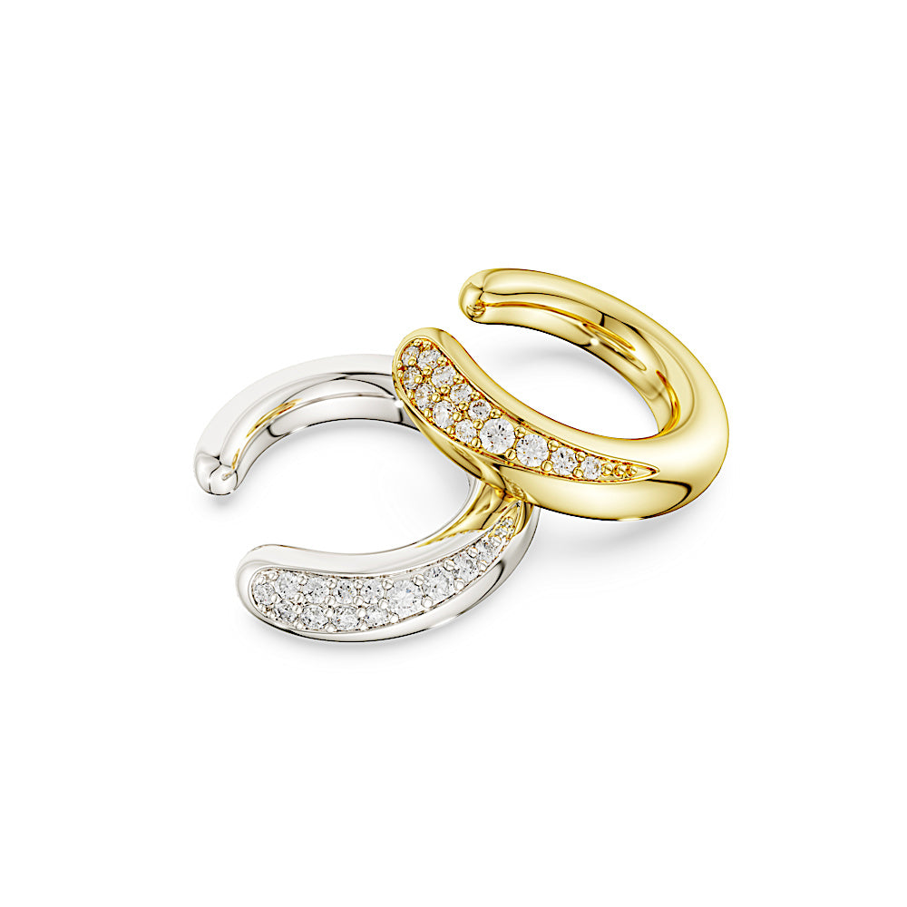 Pendientes ear cuff Classica, Talla redonda, Blancos, Plata de ley, acabado en oro de 18 quilates