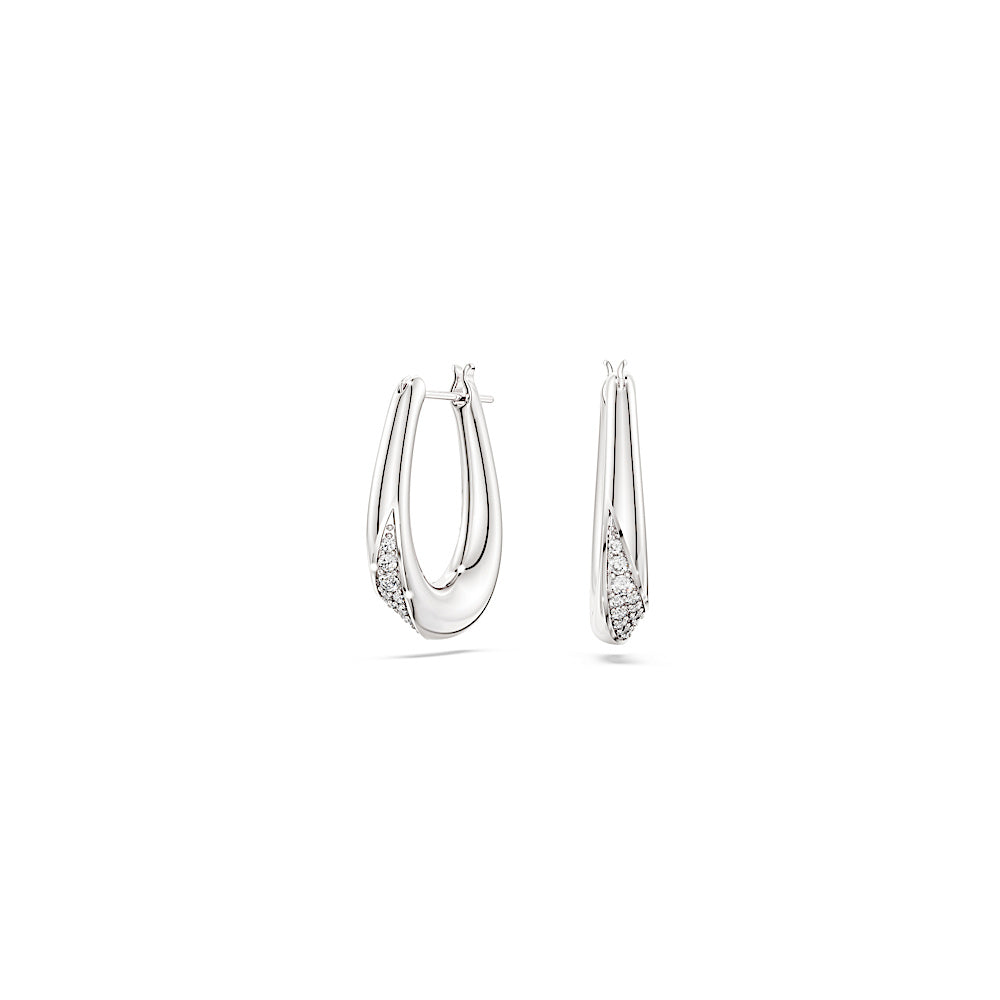 Pendientes de aro Classica, Talla redonda, Pequeños, Blancos, Plata de ley