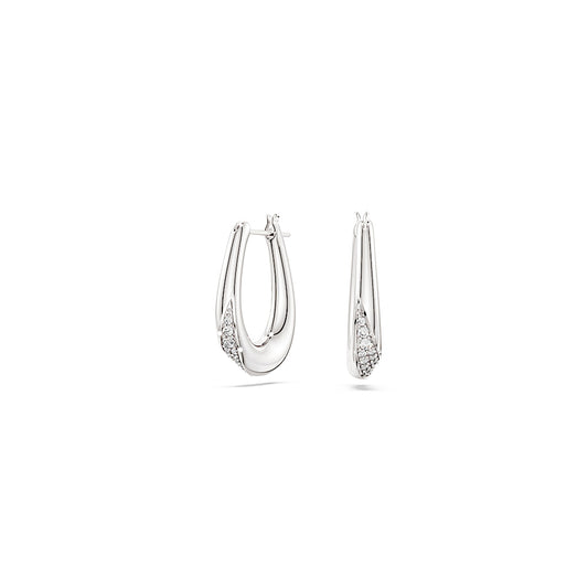 Pendientes de aro Classica, Talla redonda, Pequeños, Blancos, Plata de ley