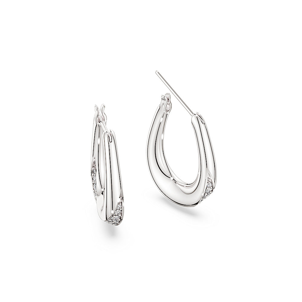Pendientes de aro Classica, Talla redonda, Pequeños, Blancos, Plata de ley