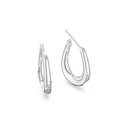 Pendientes de aro Classica, Talla redonda, Pequeños, Blancos, Plata de ley