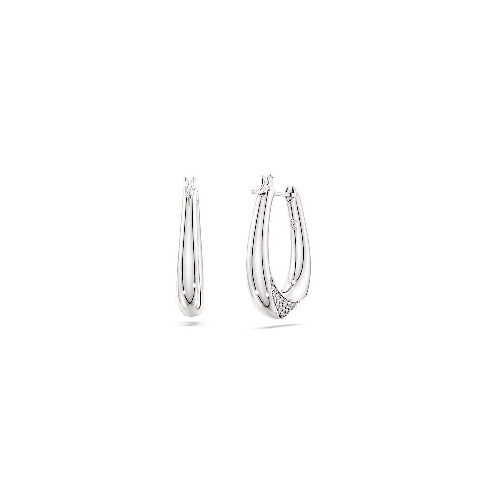 Pendientes de aro Classica, Talla redonda, Pequeños, Blancos, Plata de ley