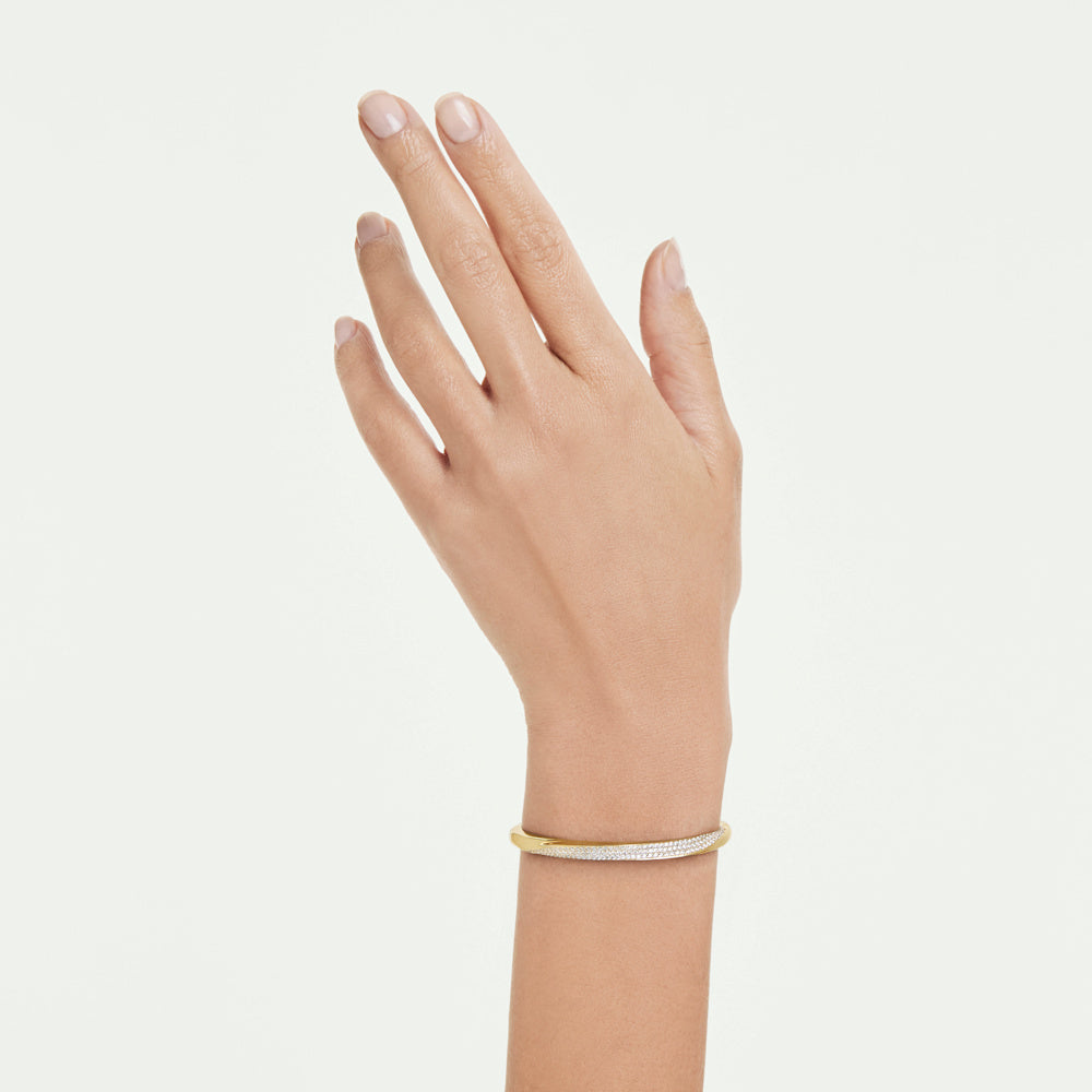 Brazalete Classica, Talla redonda, Blanco, Plata de ley, acabado en oro de 18 quilates