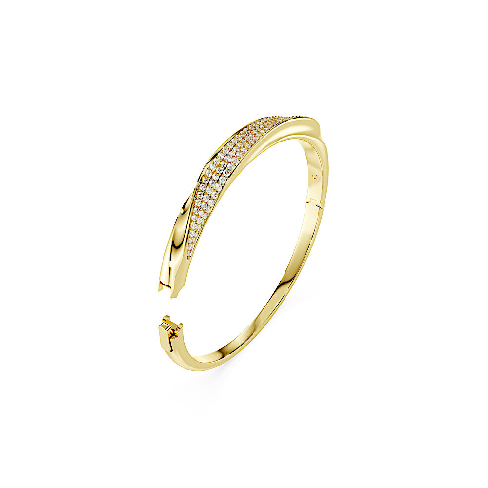 Brazalete Classica, Talla redonda, Blanco, Plata de ley, acabado en oro de 18 quilates