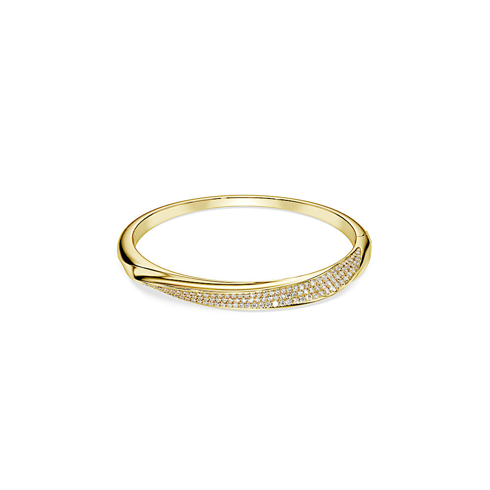 Brazalete Classica, Talla redonda, Blanco, Plata de ley, acabado en oro de 18 quilates