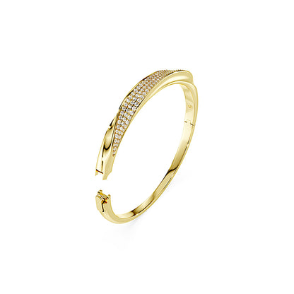 Brazalete Classica, Talla redonda, Blanco, Plata de ley, acabado en oro de 18 quilates