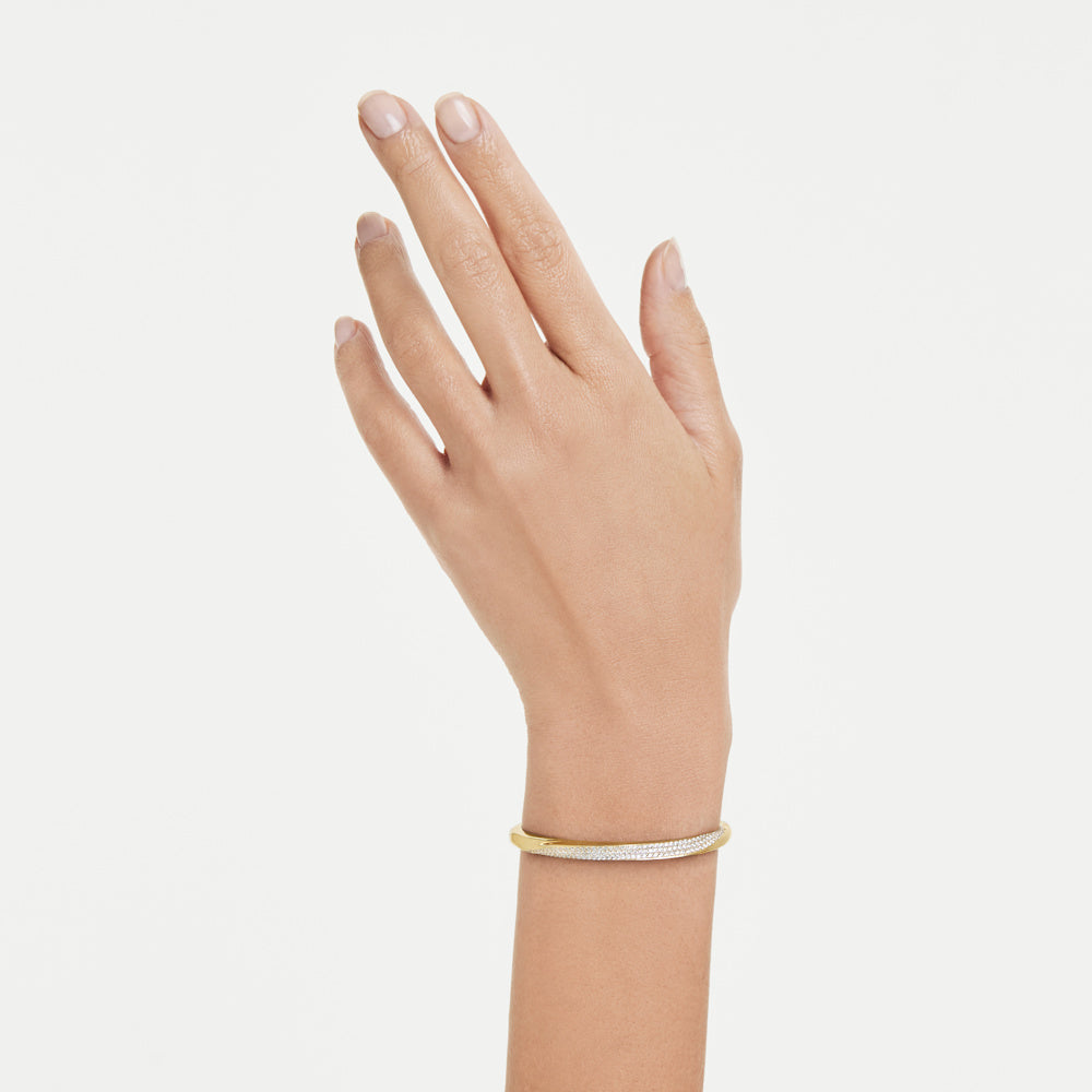 Brazalete Classica, Talla redonda, Blanco, Plata de ley, acabado en oro de 18 quilates