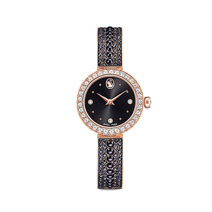 Reloj Matrix pearl bangle, Fabricado en Suiza, Pulsera de cristal, Negro, Acabado tono oro rosa