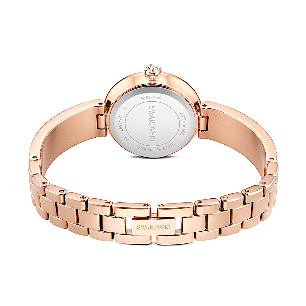Reloj Matrix pearl bangle, Fabricado en Suiza, Pulsera de cristal, Negro, Acabado tono oro rosa