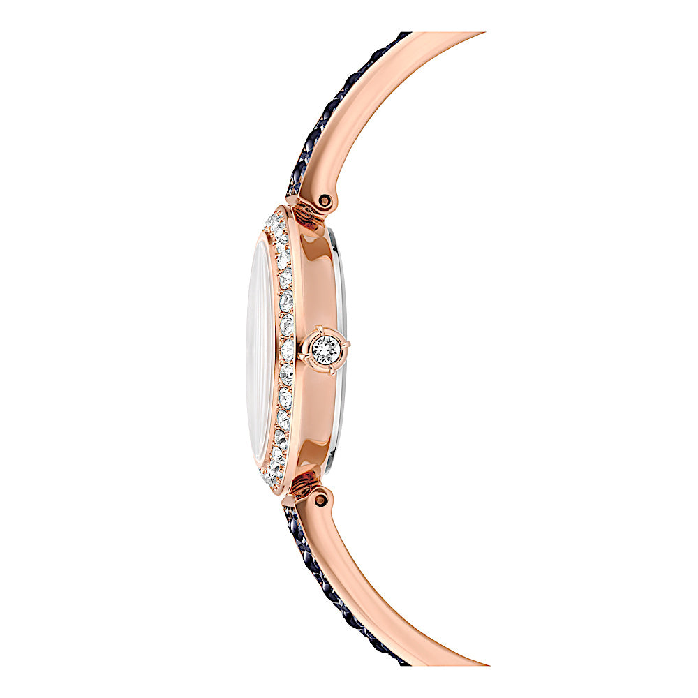 Reloj Matrix pearl bangle, Fabricado en Suiza, Pulsera de cristal, Negro, Acabado tono oro rosa