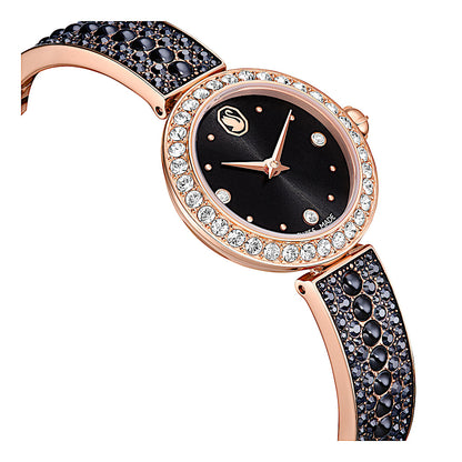 Reloj Matrix pearl bangle, Fabricado en Suiza, Pulsera de cristal, Negro, Acabado tono oro rosa