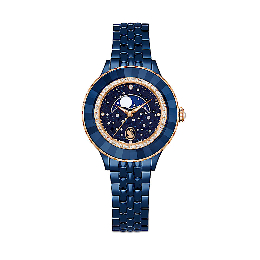 Reloj Octea moon, Fabricado en Suiza, Brazalete de metal, Azul, Acabado en azul