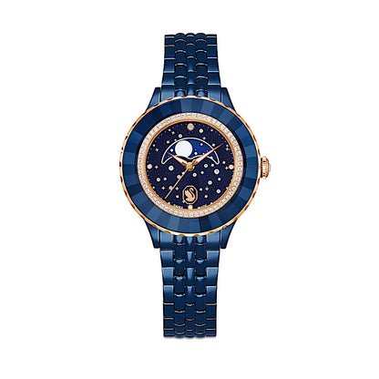 Reloj Octea moon, Fabricado en Suiza, Brazalete de metal, Azul, Acabado en azul