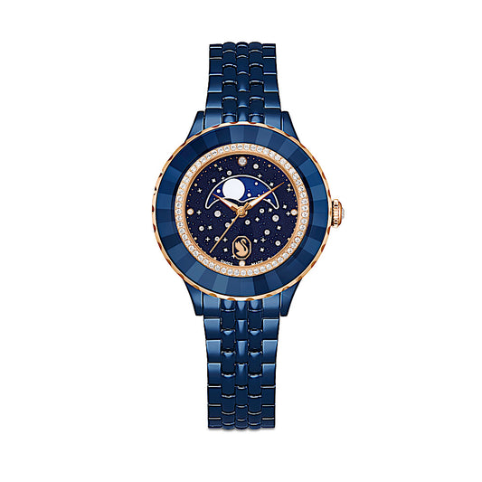 Reloj Octea moon, Fabricado en Suiza, Brazalete de metal, Azul, Acabado en azul