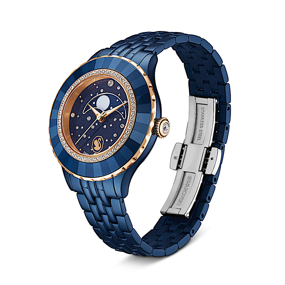 Reloj Octea moon, Fabricado en Suiza, Brazalete de metal, Azul, Acabado en azul