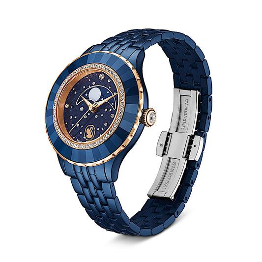 Reloj Octea moon, Fabricado en Suiza, Brazalete de metal, Azul, Acabado en azul