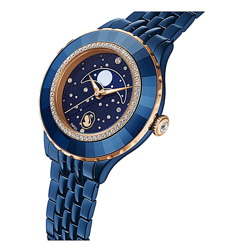 Reloj Octea moon, Fabricado en Suiza, Brazalete de metal, Azul, Acabado en azul