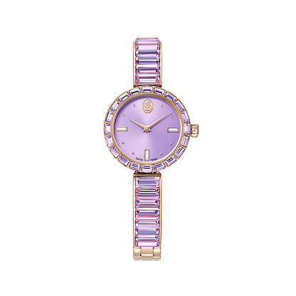 Reloj Matrix bangle, Fabricado en Suiza, Pulsera de cristal, Morado, Acabado tono oro champán