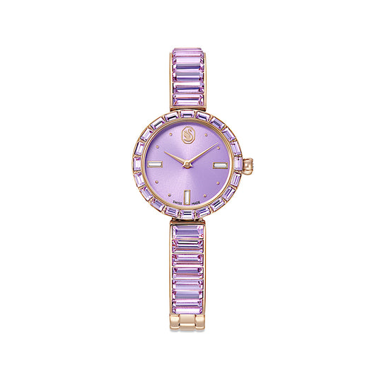 Reloj Matrix bangle, Fabricado en Suiza, Pulsera de cristal, Morado, Acabado tono oro champán