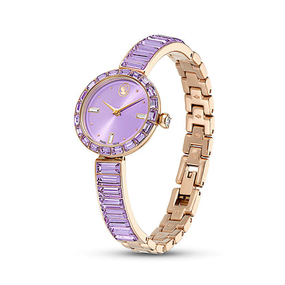 Reloj Matrix bangle, Fabricado en Suiza, Pulsera de cristal, Morado, Acabado tono oro champán