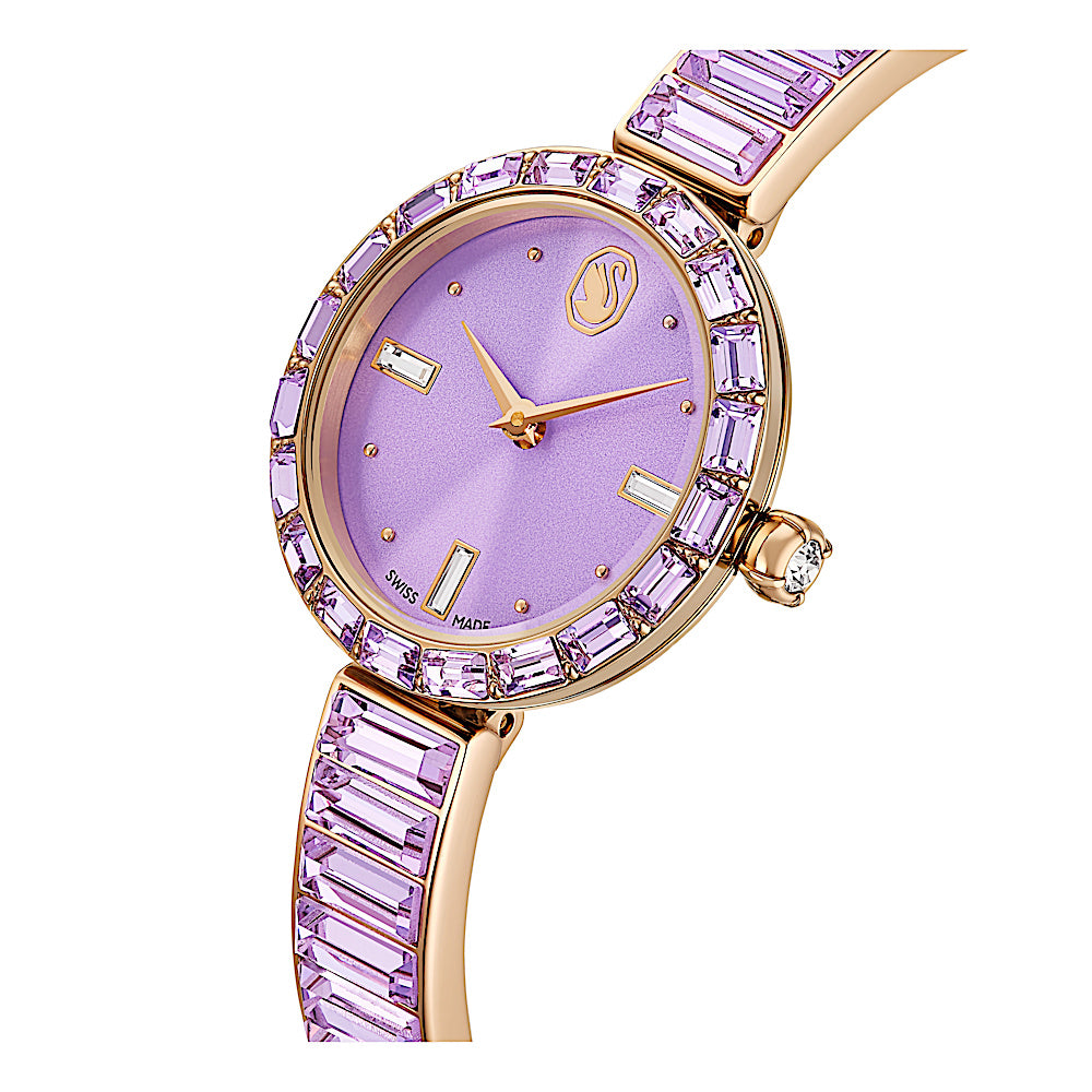 Reloj Matrix bangle, Fabricado en Suiza, Pulsera de cristal, Morado, Acabado tono oro champán