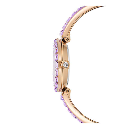 Reloj Matrix bangle, Fabricado en Suiza, Pulsera de cristal, Morado, Acabado tono oro champán