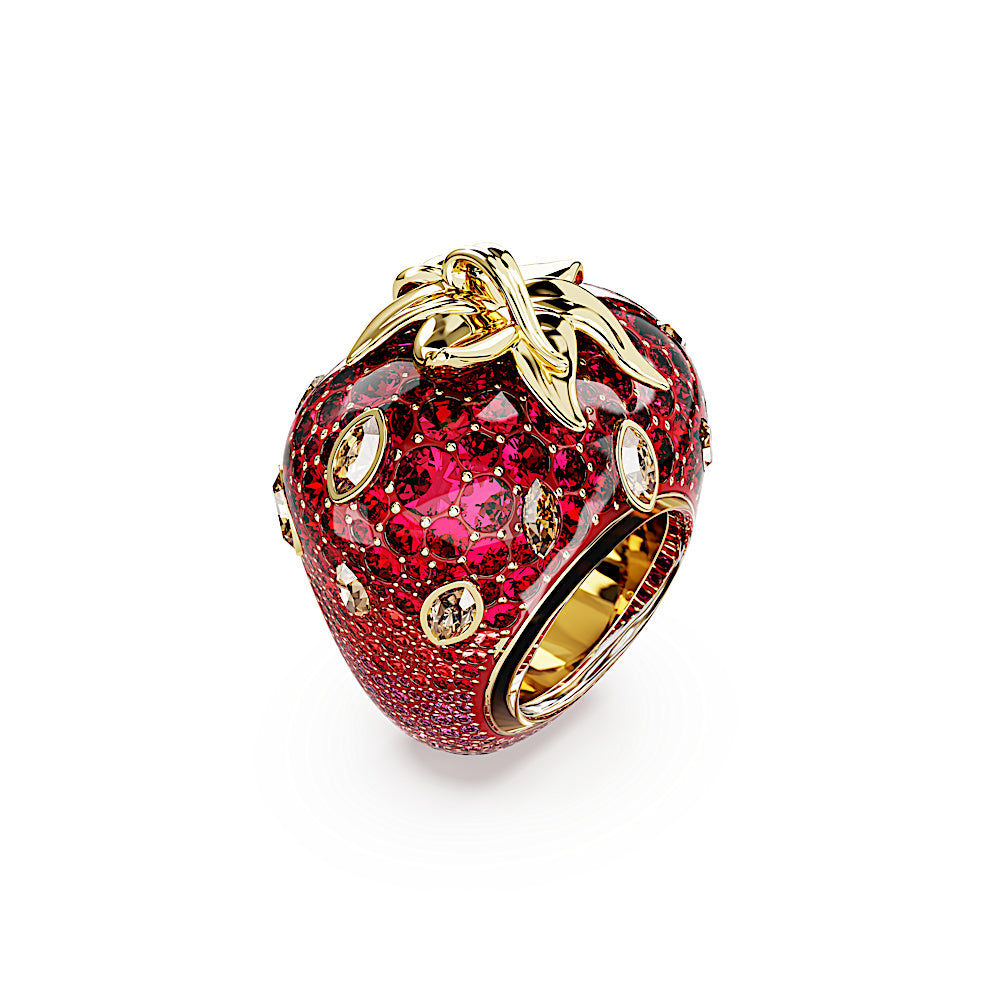 Anillo con motivo Idyllia, Tallas mixtas, Fresa, Rojo, Baño tono oro