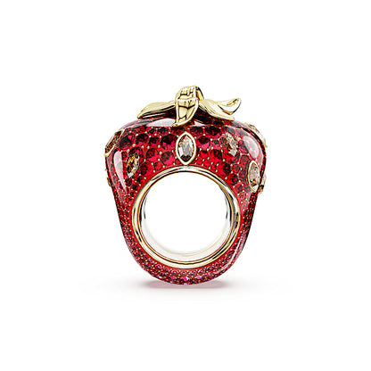 Anillo con motivo Idyllia, Tallas mixtas, Fresa, Rojo, Baño tono oro