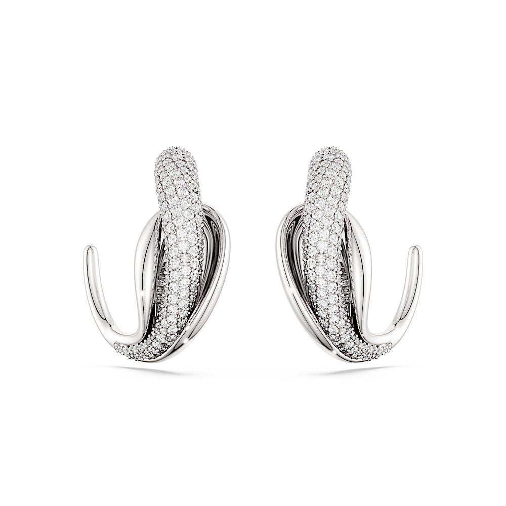 Pendientes de aro Classica, Arte, Talla redonda, Blancos, Plata de ley