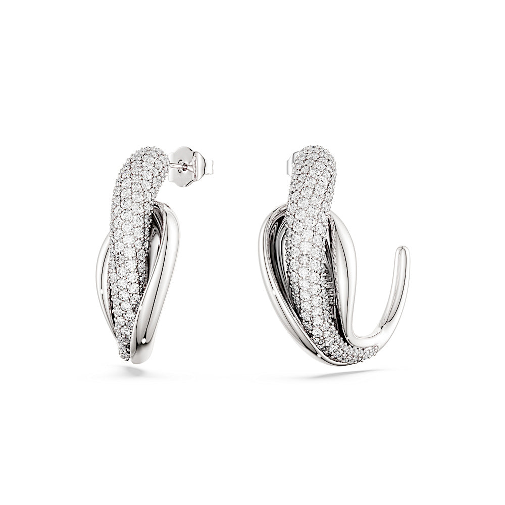 Pendientes de aro Classica, Arte, Talla redonda, Blancos, Plata de ley