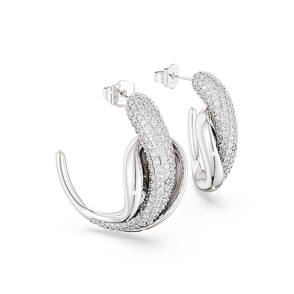 Pendientes de aro Classica, Arte, Talla redonda, Blancos, Plata de ley