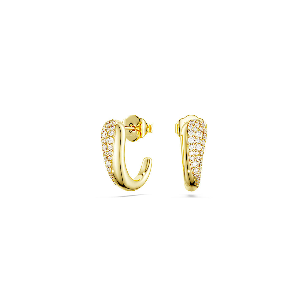Pendientes de aro Classica, Talla redonda, Blancos, Plata de ley, acabado en oro de 18 quilates