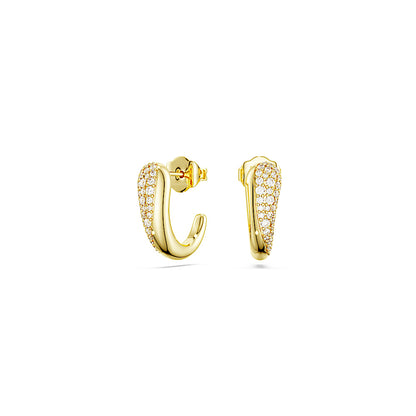 Pendientes de aro Classica, Talla redonda, Blancos, Plata de ley, acabado en oro de 18 quilates