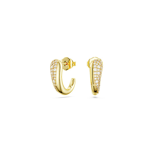 Pendientes de aro Classica, Talla redonda, Blancos, Plata de ley, acabado en oro de 18 quilates