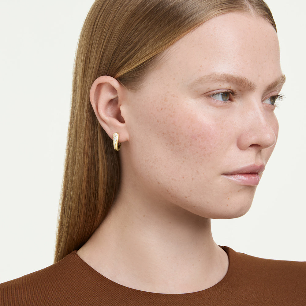 Pendientes de aro Classica, Talla redonda, Blancos, Plata de ley, acabado en oro de 18 quilates