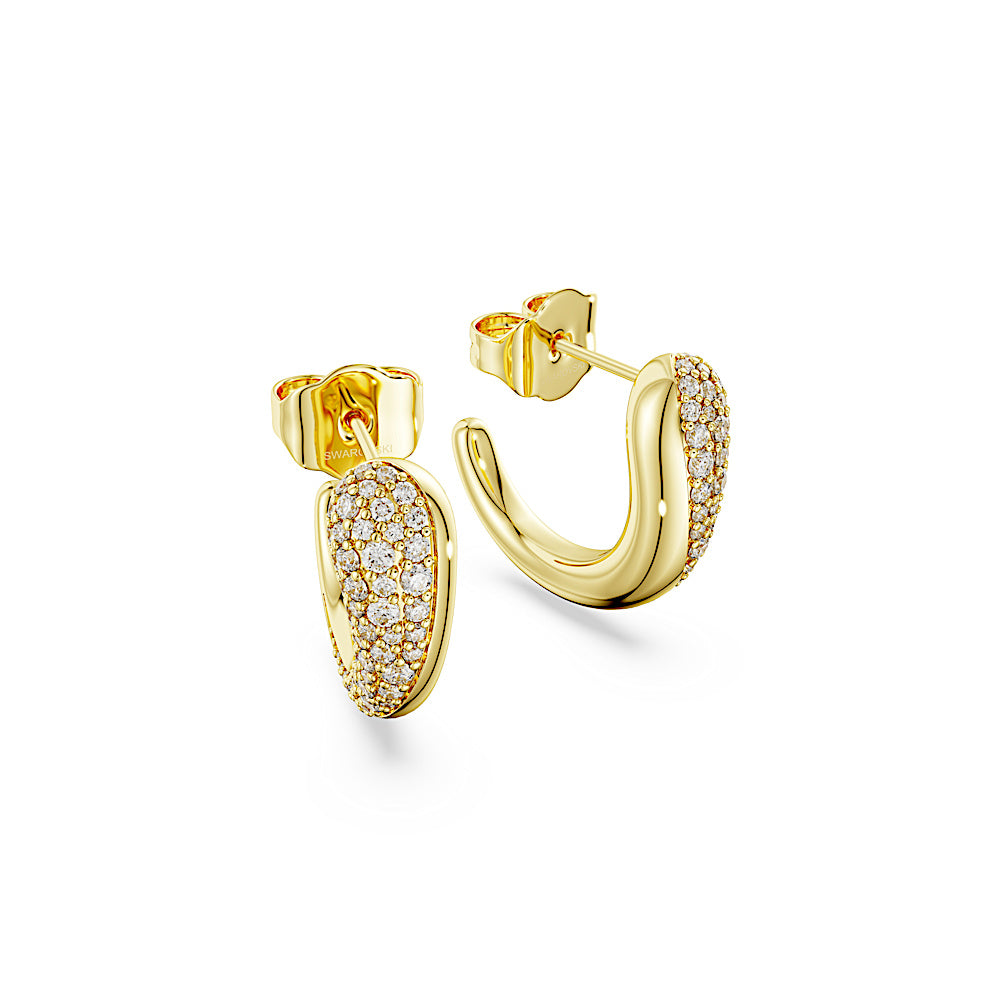 Pendientes de aro Classica, Talla redonda, Blancos, Plata de ley, acabado en oro de 18 quilates