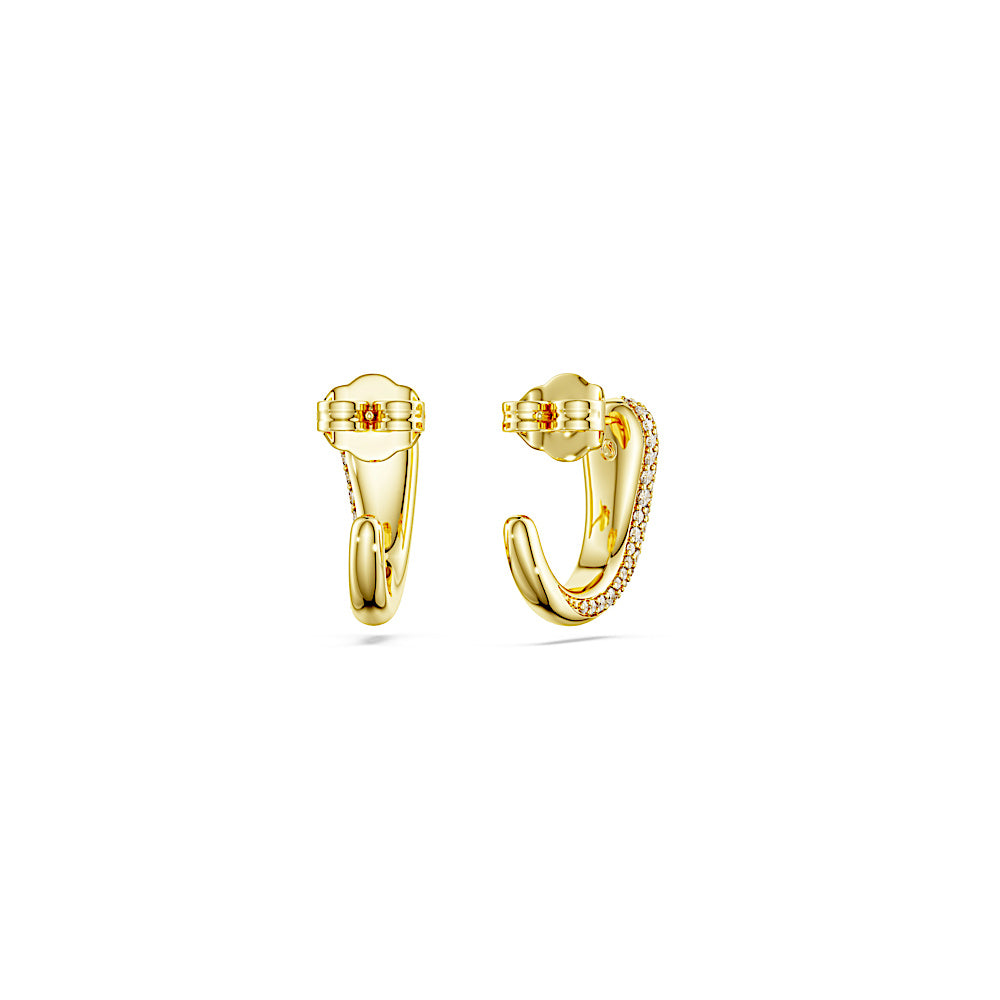 Pendientes de aro Classica, Talla redonda, Blancos, Plata de ley, acabado en oro de 18 quilates