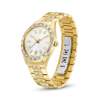 Reloj Matrix date, Fabricado en Suiza, Brazalete de metal, Tono dorado, Acabado tono oro