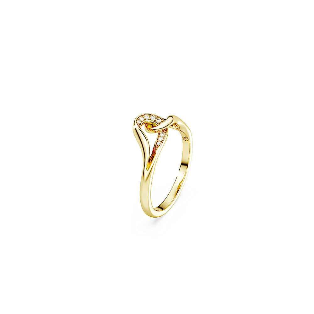 Anillo Classica, Talla redonda, Entrelazado, Blanco, Plata de ley, acabado en oro de 18 quilates