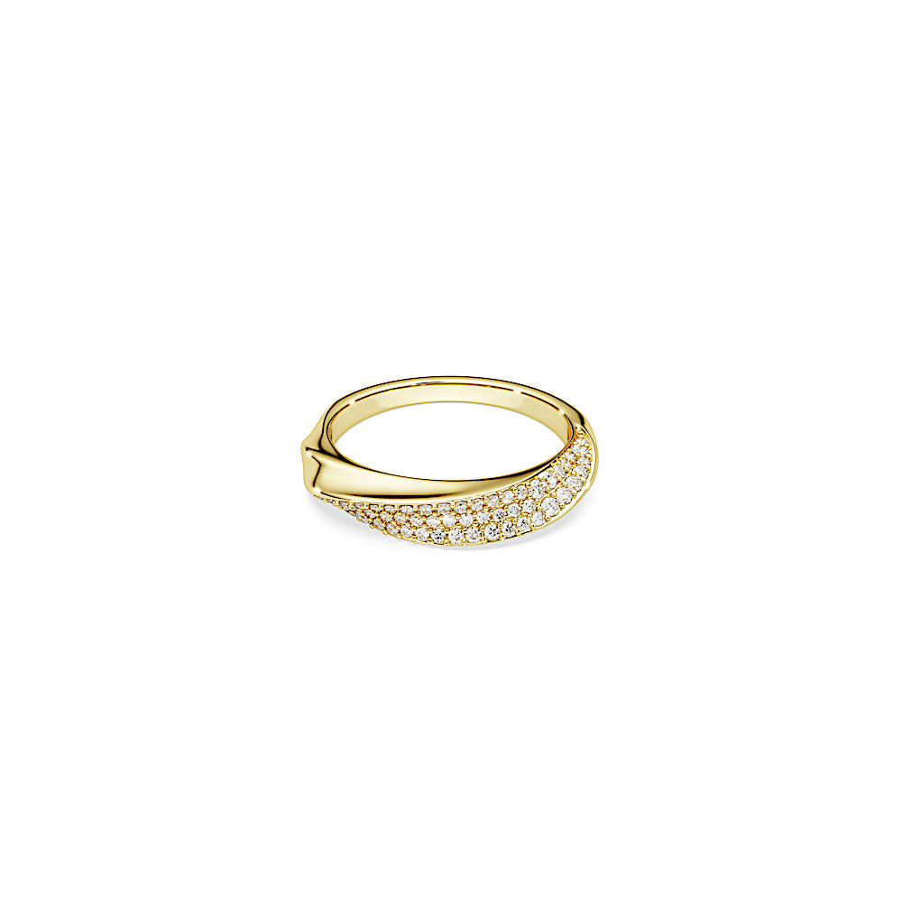 Anillo de banda Classica, Talla redonda, Blanco, Plata de ley, acabado en oro de 18 quilates