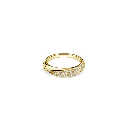 Anillo de banda Classica, Talla redonda, Blanco, Plata de ley, acabado en oro de 18 quilates