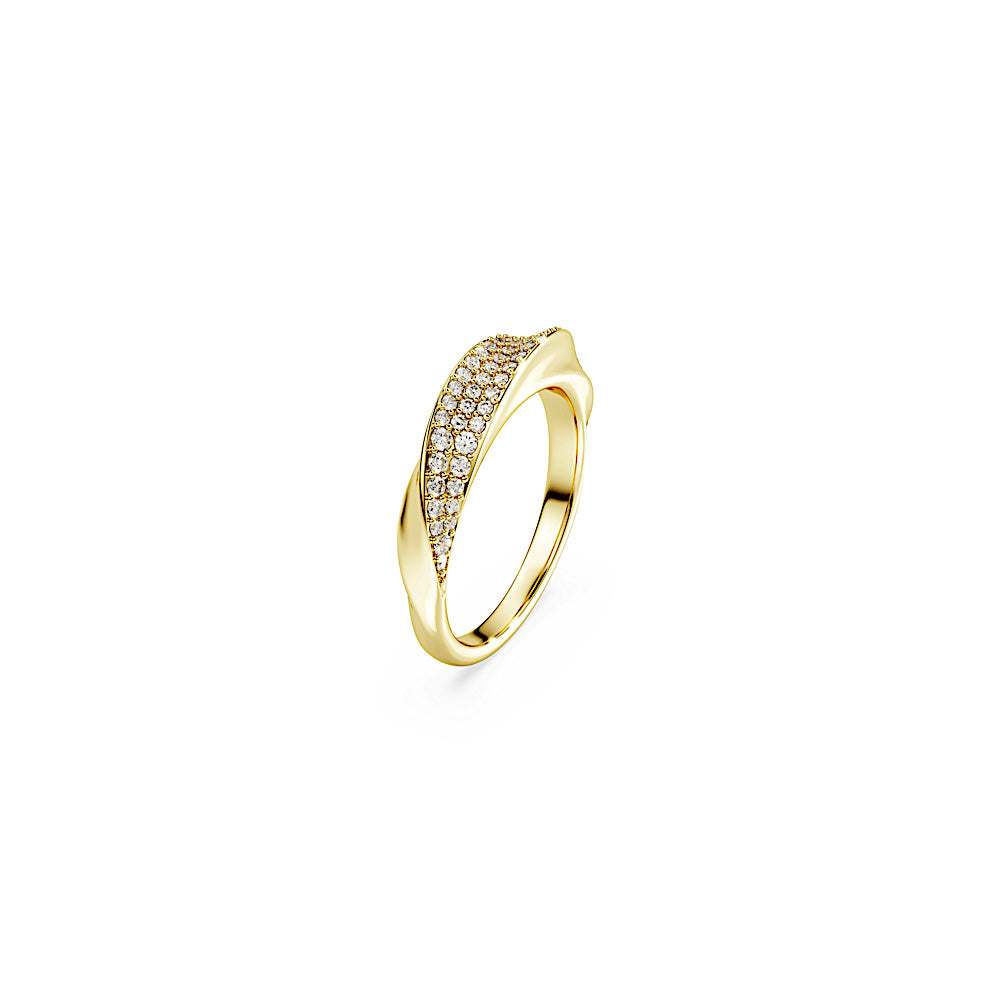 Anillo de banda Classica, Talla redonda, Blanco, Plata de ley, acabado en oro de 18 quilates