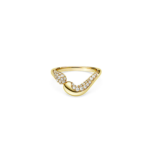 Anillo abierto Classica, Talla redonda, Blanco, Plata de ley, acabado en oro de 18 quilates