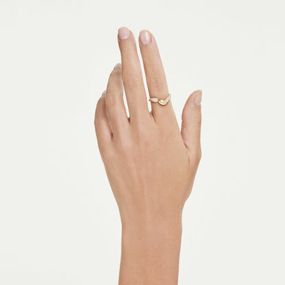 Anillo abierto Classica, Talla redonda, Blanco, Plata de ley, acabado en oro de 18 quilates